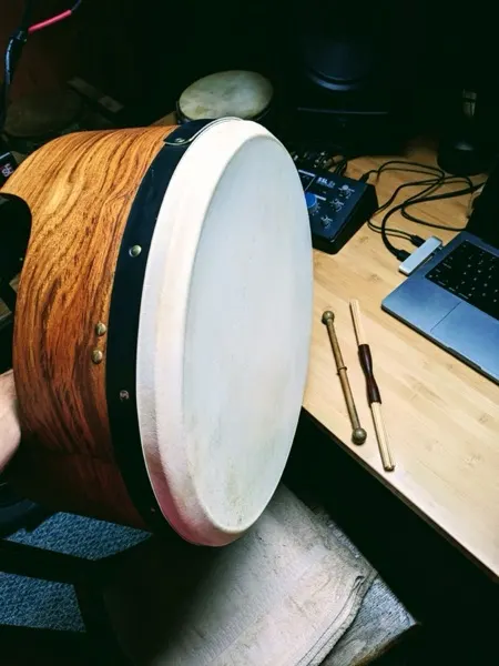 BodhrΓ‘n in the cabin studio